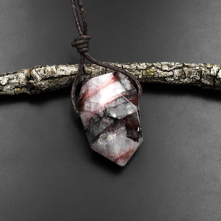 Faceted Natural Brown Rusty Red Lepidocrocite Quartz Point Pendant Side Drilled Gemstone Focal Bead Crystal Pendulum