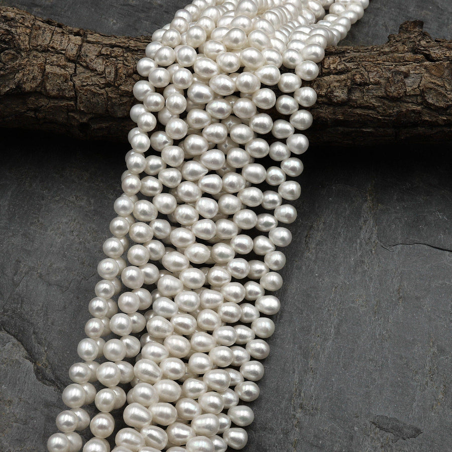 Genuine White Freshwater Potato Oval Pearl Top Side Drilled 7mm 8mm 15.5" Strand