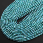 AAA Micro Faceted Natural Teal Blue Apatite 3mm Rondelle Beads 15.5" Strand