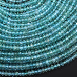 AAA Micro Faceted Natural Teal Blue Apatite 3mm Rondelle Beads 15.5" Strand