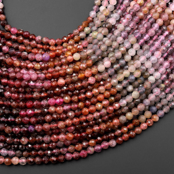 Real Genuine Natural Spinel Faceted Round Beads 4mm Multicolor Red Pink Purple Gray Orange Gemstone 15.5" Strand