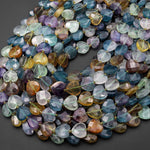 Natural Fluorite Faceted Heart Beads 12mm Gemstone 15.5" Purple Blue Green Golden Gemstone Strand