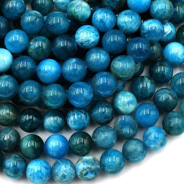 Natural Teal Blue Apatite 4mm 5mm 6mm 8mm 10mm Round Beads 15.5" Strand