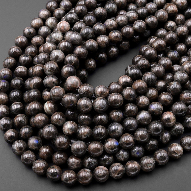 Natural Dark Chocolate Labradorite 6mm 8mm 10mm Round Beads 15.5" Strand