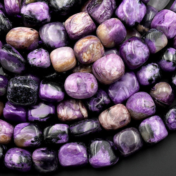 Natural Purple Russian Charoite Nugget Beads 15.5" Strand