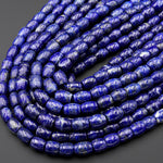 Natural Blue Lapis Drum Barrel Beads 10mm 12mm 14mmmm With Pyrite Calcite Matrix 15.5" Strand