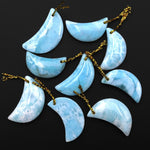 Natural Blue Larimar Moon Pendant Drilled Genuine Real Blue Larimar Gemstone Focal Bead