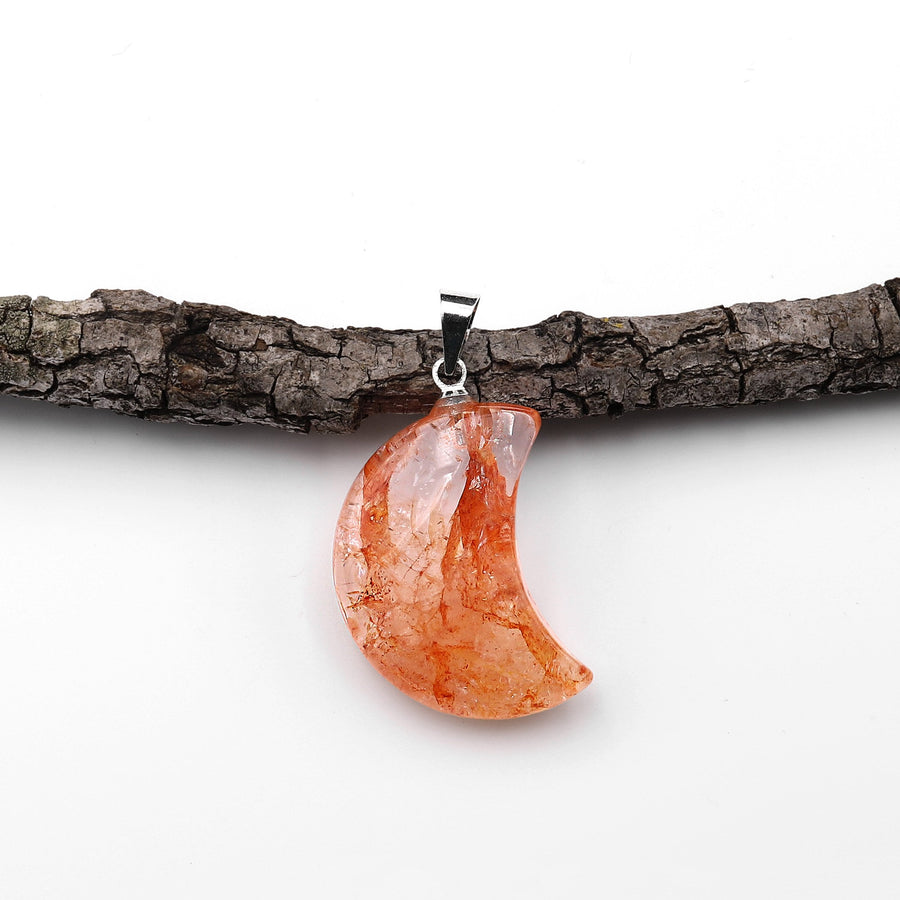 Natural Red Lepidocrocite Quartz Moon Pendant Gemstone