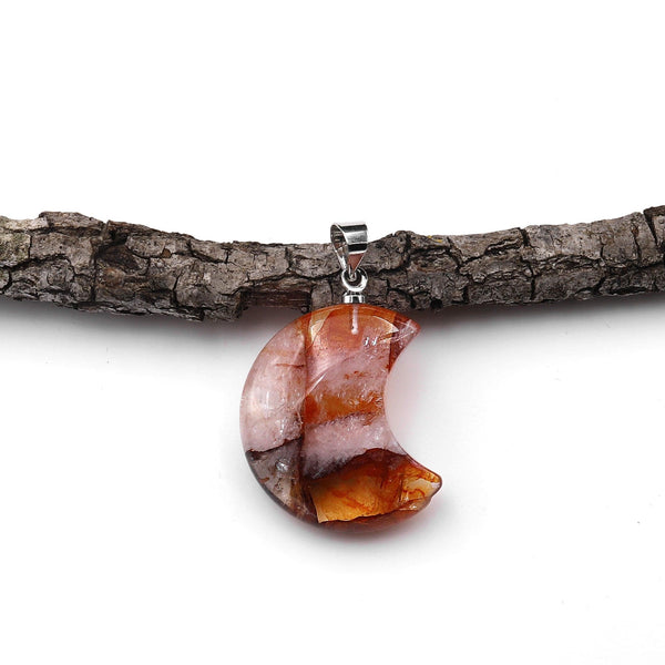Natural Red Lepidocrocite Quartz Moon Pendant Gemstone A2