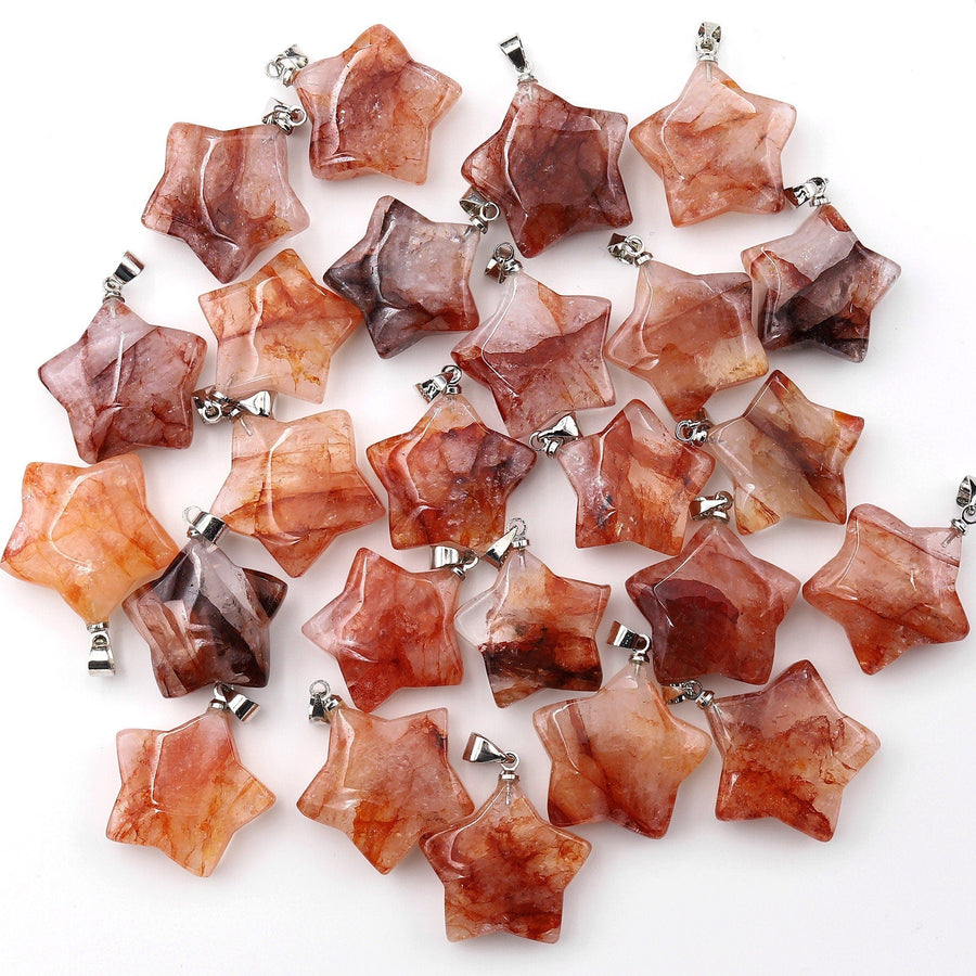 Natural Red Lepidocrocite Quartz Star Pendant Gemstone