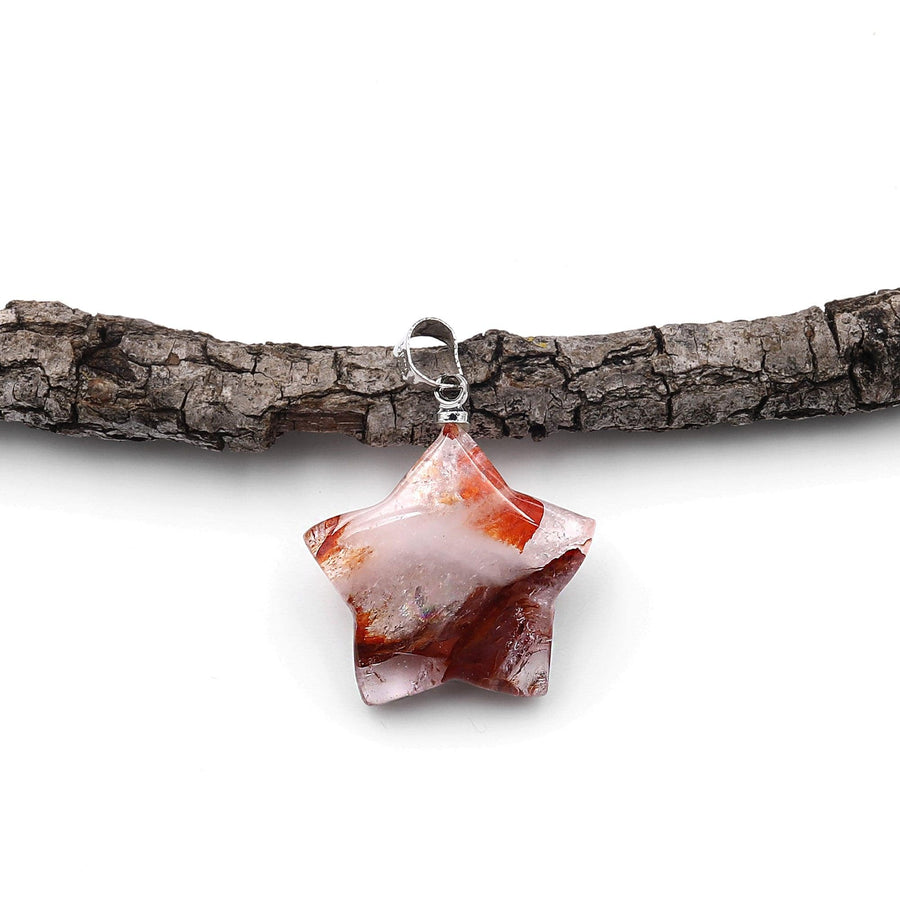 Natural Red Lepidocrocite Quartz Star Pendant Gemstone A4