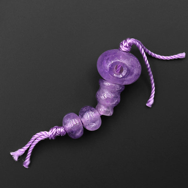 Natural Lilac Amethyst Guru Beads 3 Holes T-Beads Set For Mala Making 12mm Rondelle A1
