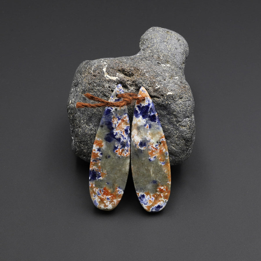 Natural Multicolor Sodalite Teardrop Earring Pair Matched Gemstone Beads