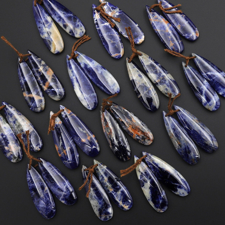 Natural Multicolor Sodalite Teardrop Earring Pair Matched Gemstone Beads