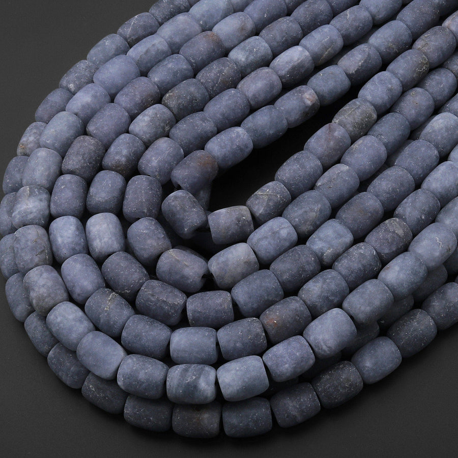 Matte Smoky Gray Jade Smooth Barrel Drum Beads 15.5" Strand