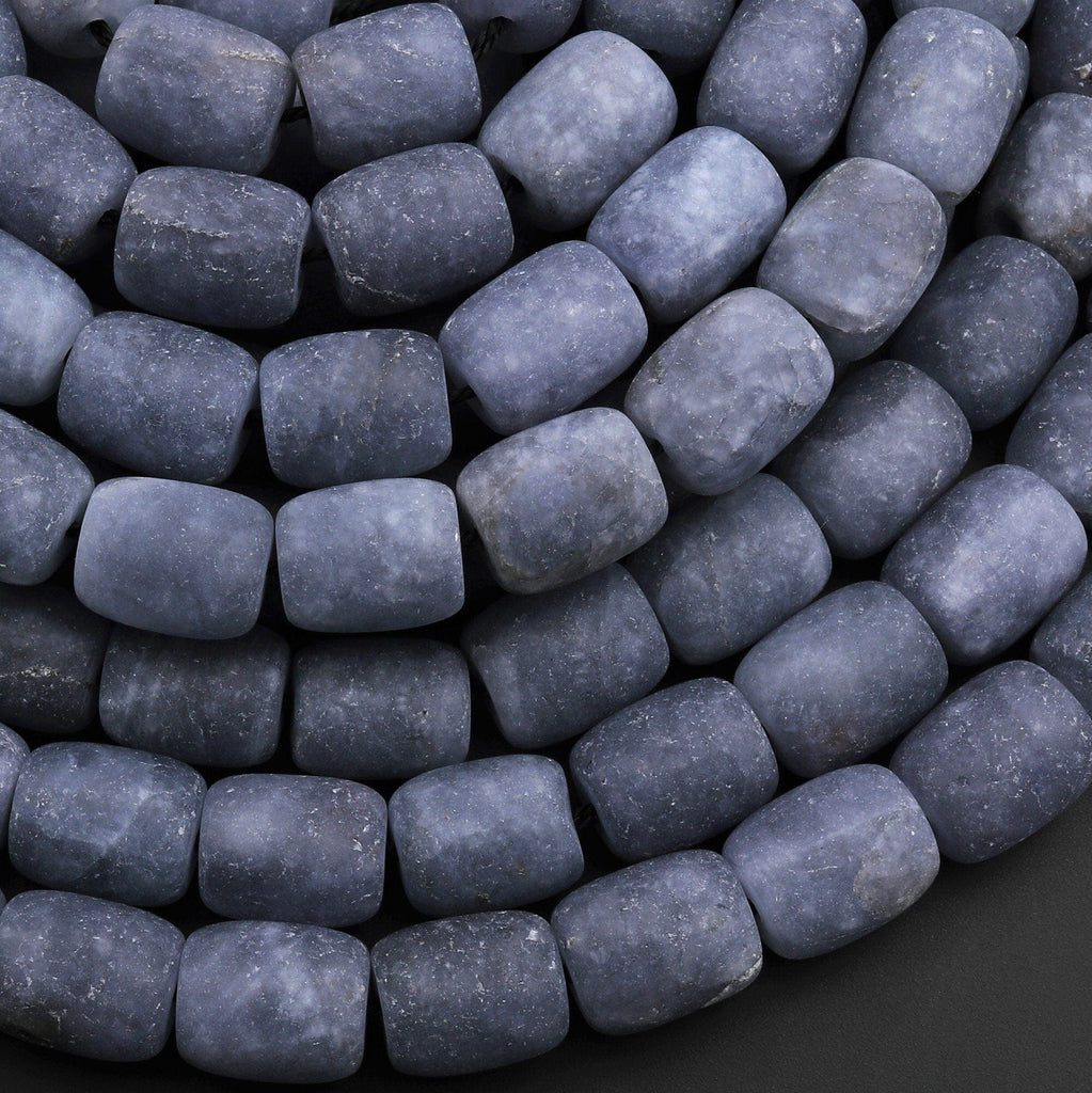 Matte Smoky Gray Jade Smooth Barrel Drum Beads 15.5" Strand