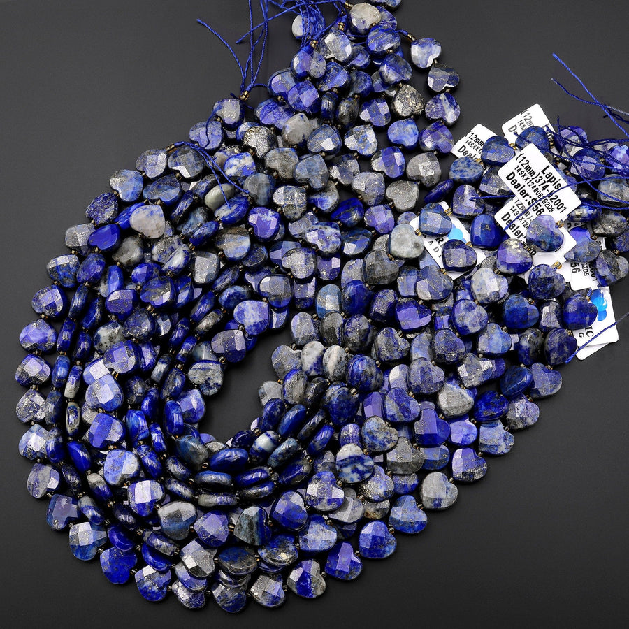 Natural Blue Lapis Faceted Heart Beads 12mm Gemstone 15.5" Strand