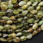 Natural Green Garnet Freeform Oval Pebble Nugget Beads Gemstone 15.5" Strand