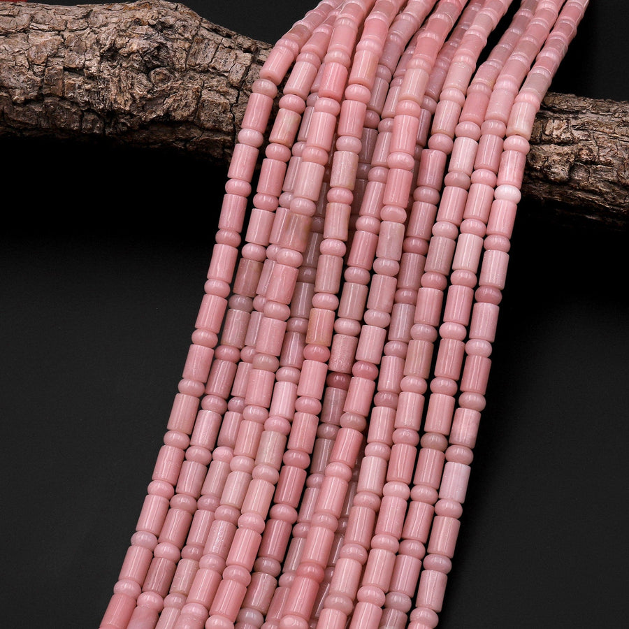 Natural Pink Opal Tube Rondelle Beads 15.5" Strand
