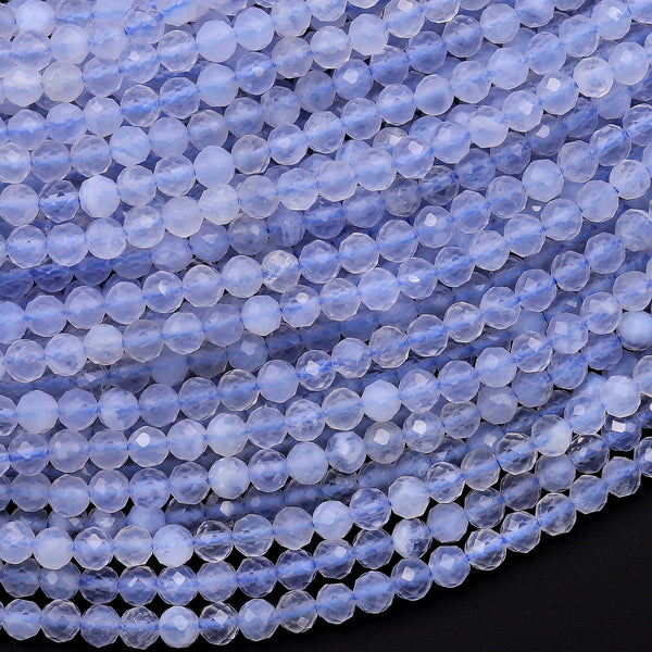 AAA Faceted Natural Blue Lace Agate 3mm 4mm 6mm Round Beads Blue Chalcedony 15.5" Strand