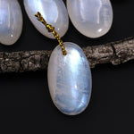 Natural Rainbow Moonstone Oval Pendant Drilled Gemstone Focal Bead