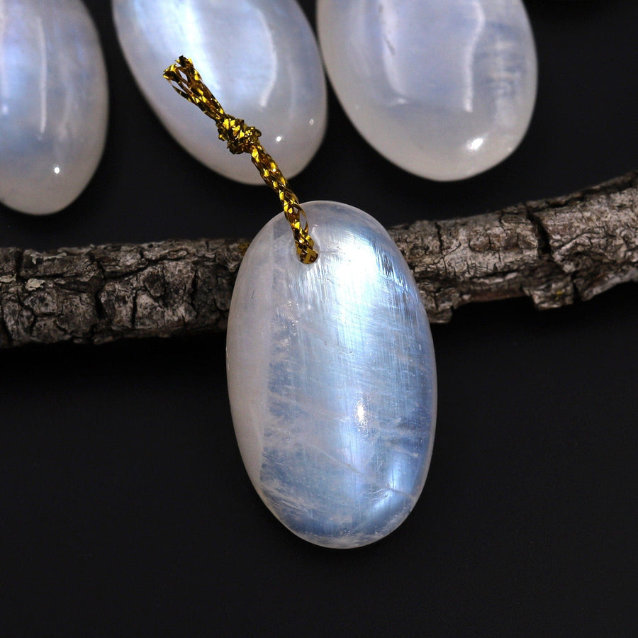 Natural Rainbow Moonstone Oval Pendant Drilled Gemstone Focal Bead