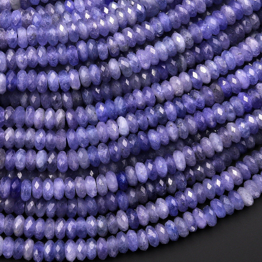 AA Faceted Natural Tanzanite Rondelle Beads 5mm Micro Diamond Cut Real Genuine Gemstone 15.5" Strand