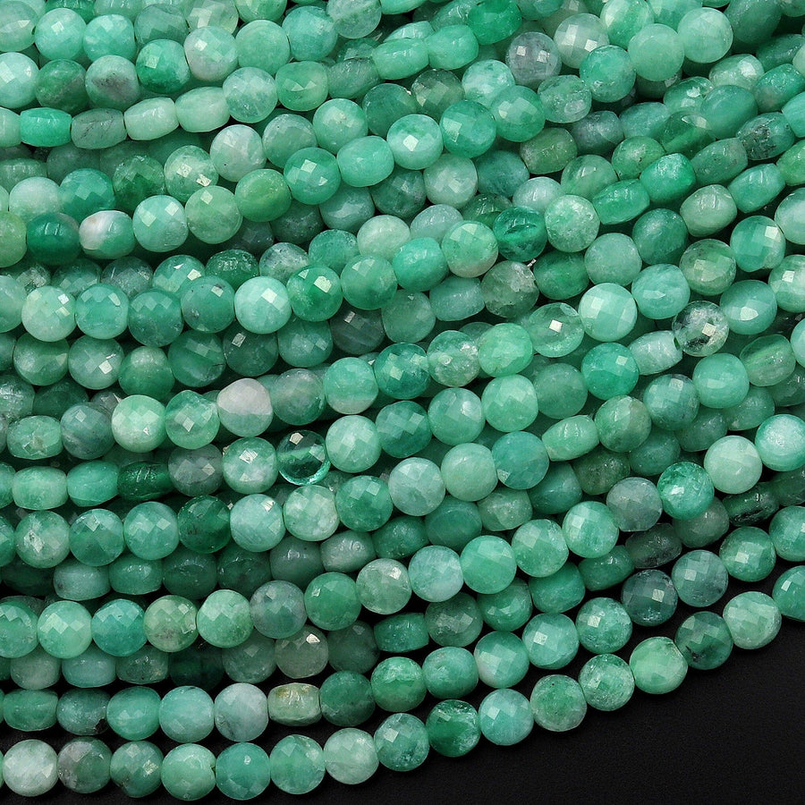 AAA Real Genuine Natural Green Emerald Gemstone Faceted 4mm Coin Beads May Birthstone 15.5" Strand