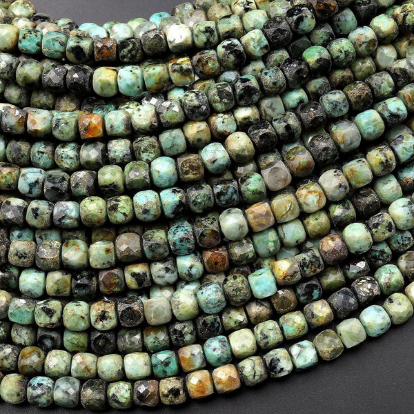 Natural African Turquoise Faceted 4mm Cube Gemstone Beads 15.5" Strand