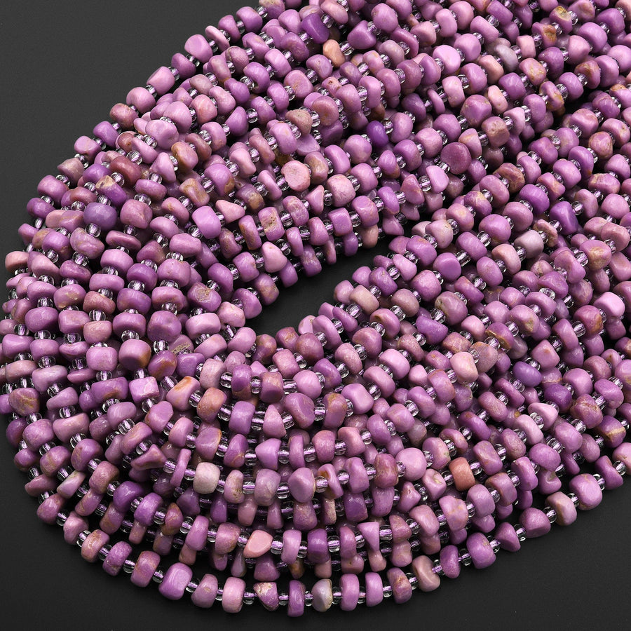 Natural Lavender Purple Phosphosiderite 6mm Thick Freeform Heishi Rondelle Beads Gemstone 15.5" Strand