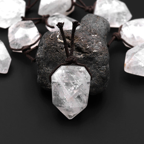 Faceted Natural Rock Quartz Point Pendant Side Drilled Gemstone Focal Bead Crystal Pendulum