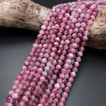 Faceted Natural Pink Tourmaline 8mm Round Beads Diamond Cut Gemstone 15.5" Strand