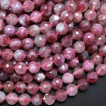 Faceted Natural Pink Tourmaline 8mm Round Beads Diamond Cut Gemstone 15.5" Strand