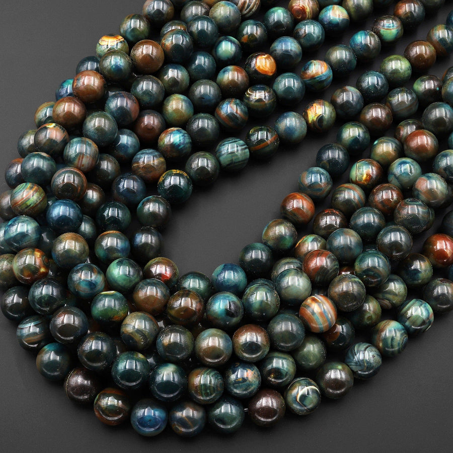 Teal Green Blue Sunset Orange Aqua Terra Agate 10mm Round Beads 14" Strand