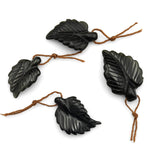 Hand Carved Natural Black Onyx Leaf Pendant Bead Drilled Gemstone
