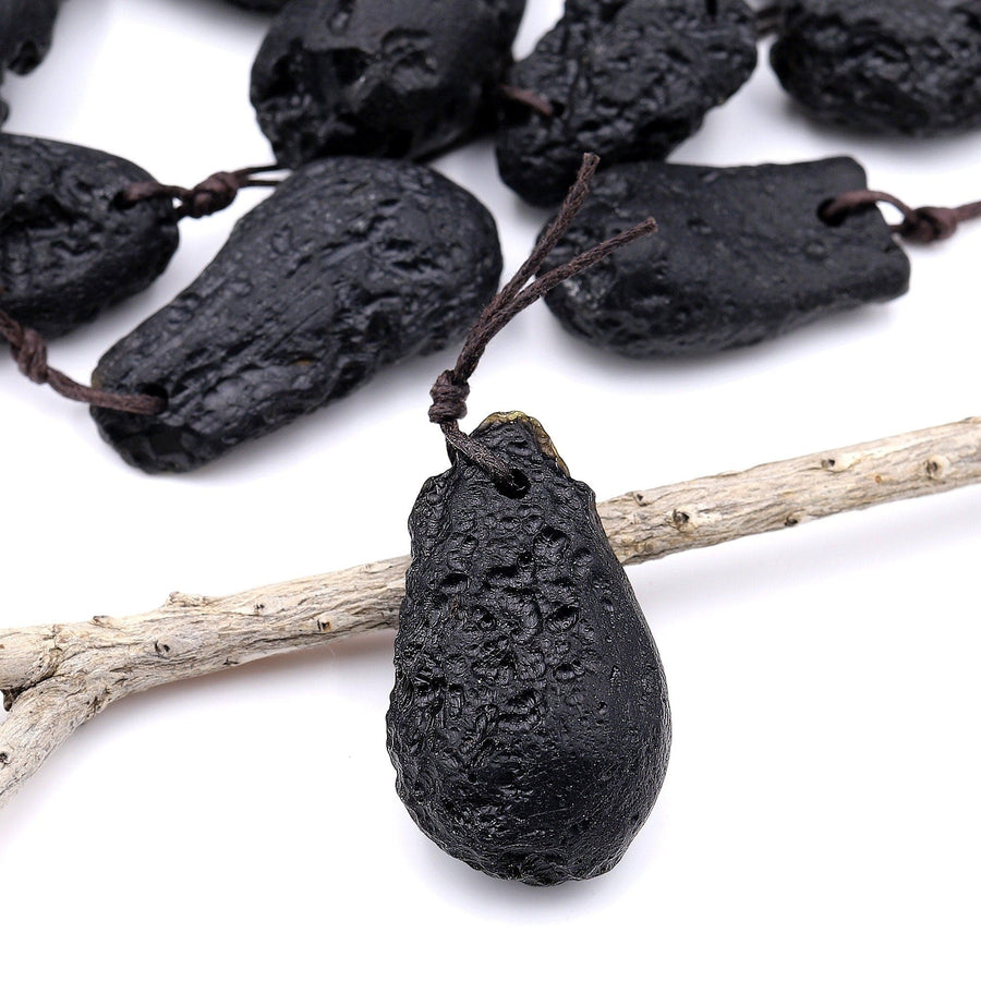 Natural Black Tektite From Thailand Freeform Whole Nugget Pendant Meteorite Cosmic Gems Rough Raw Gemstone A1