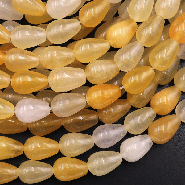 AAA Extra Translucent Natural Yellow Aventurine Teardrop Beads 15.5" Strand