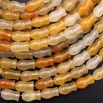 AAA Extra Translucent Natural Yellow Aventurine Carved Tulip Flower Beads 15.5" Strand