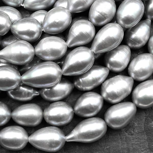 Shimmering Silver Teardrop Pearl Good For Earrings Vertically Drilled 15.5" Strand