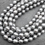 Large Shimmering Silver Oval Potato Genuine Freshwater Pearl 15.5" Strand