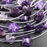 Natural Purple Amethyst Carved Cherry Blossom Flower Gemstone Beads 15mm