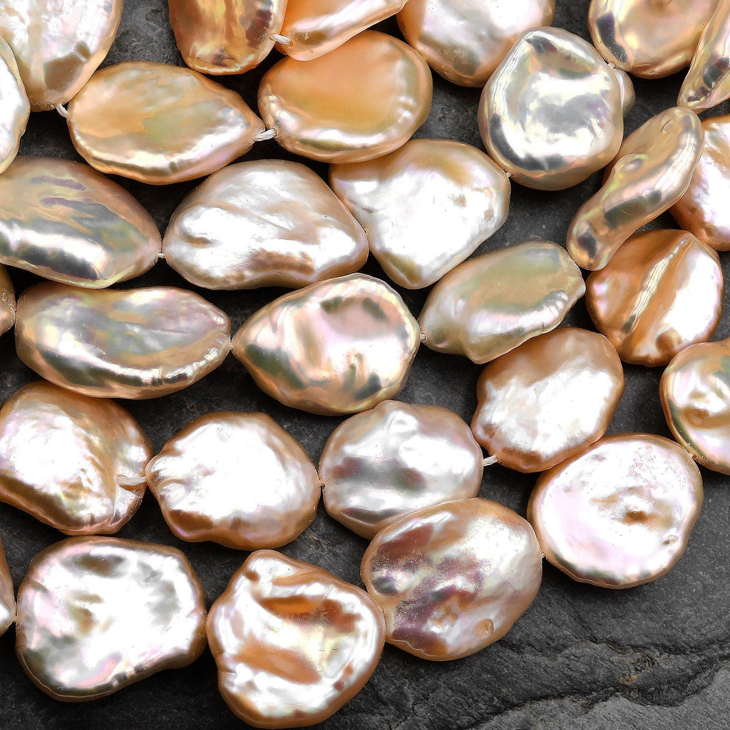 AAA Rare Natural Peach Keishi Petal Genuine Freshwater Pearl 15.5" Strand