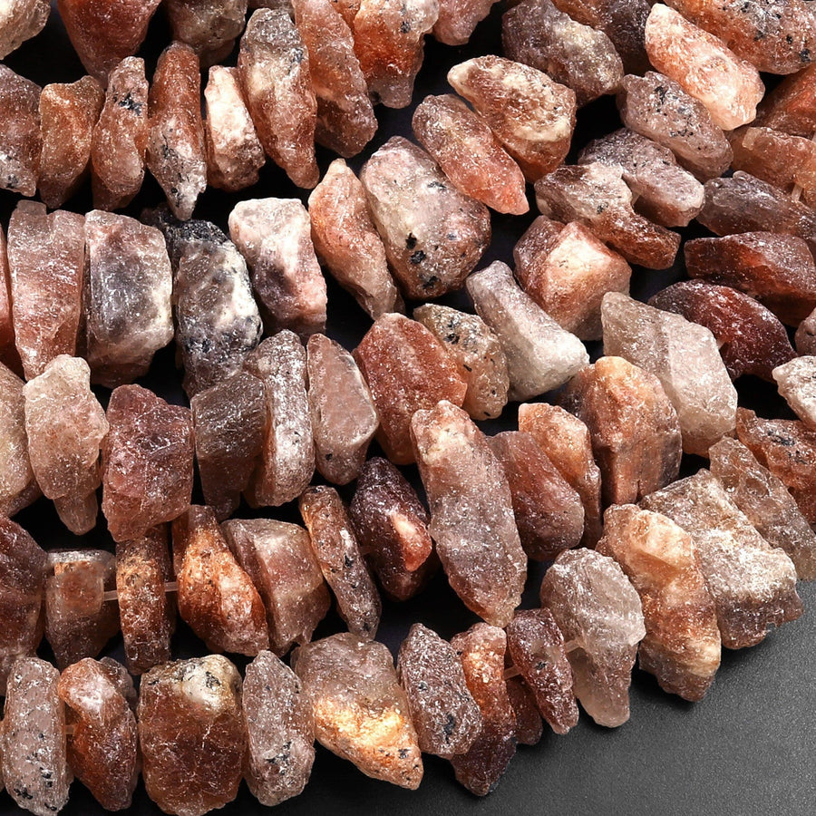 Raw Rough Natural Sunstone Freeform Chip Nugget Beads 15.5" Strand
