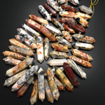 Large Natural Crazy Lace Agate Beads Top Side Drilled Double Terminated Crystal Focal Point Pendants 15.5" Strand