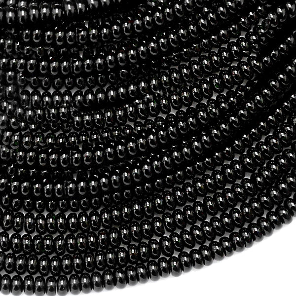 AAA Natural Black Onyx Rondelle Beads Smooth 4mm 15.5" Strand