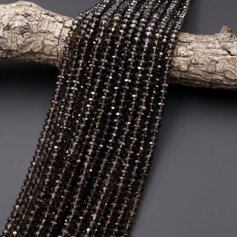 AAA Faceted Smoky Quartz Rondelle Beads 4mm 6mm Gemstone 15.5" Strand