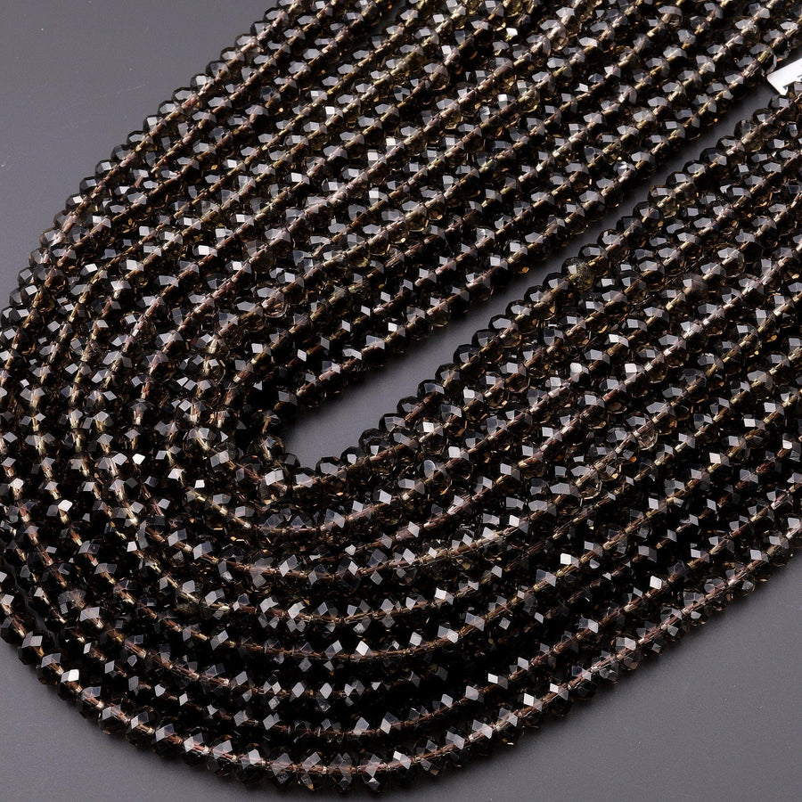 AAA Faceted Smoky Quartz Rondelle Beads 4mm 6mm Gemstone 15.5" Strand