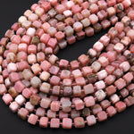 Natural Peruvian Pink Opal Cube Beads 15.5" Strand