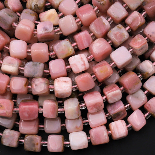 Natural Peruvian Pink Opal Cube Beads 15.5" Strand