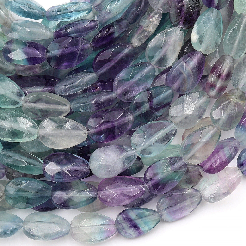 Faceted Natural Fluorite Faceted Teardrop Beads Vertically Drilled 15.5" Strand
